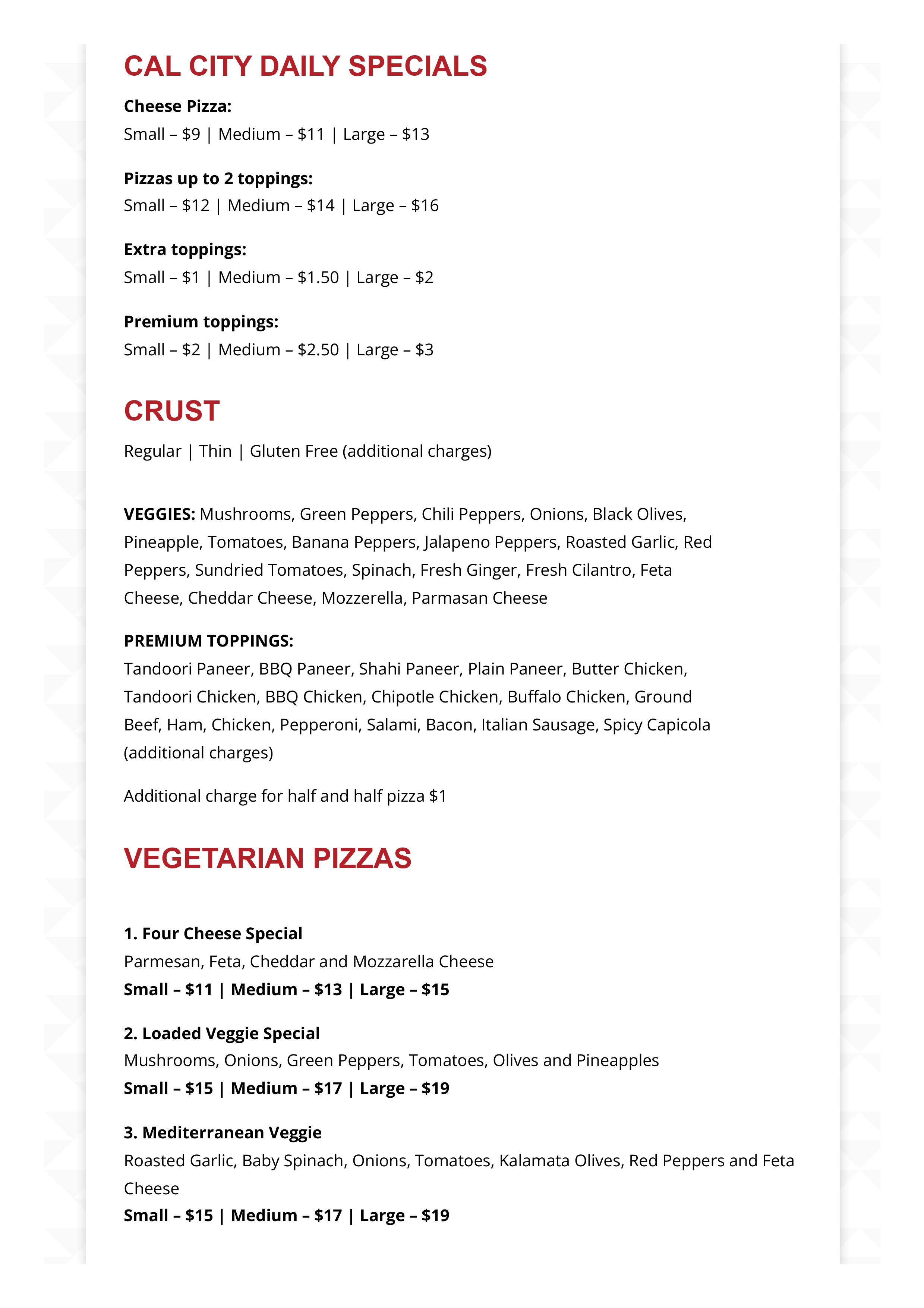 Pizza Menu 6